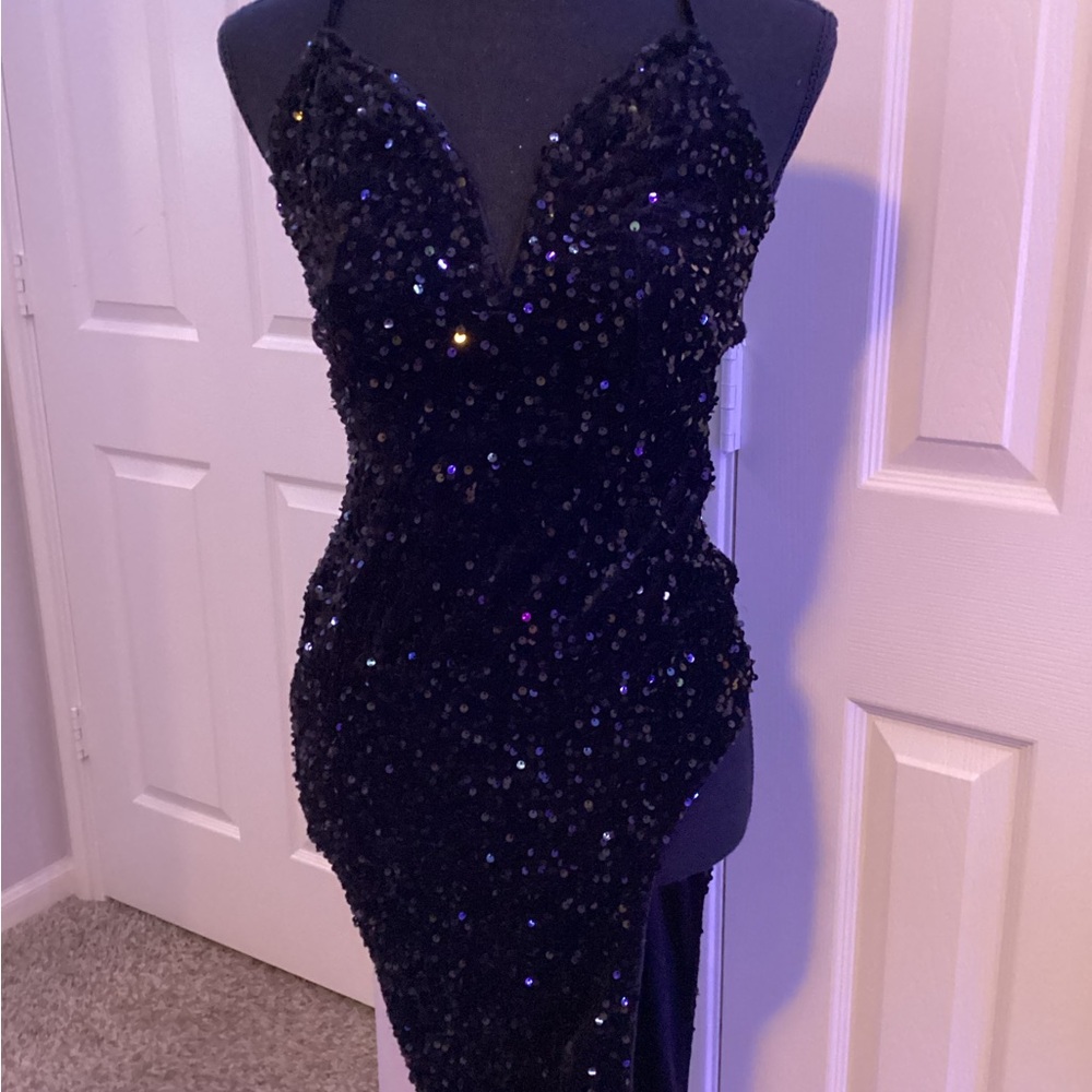 SHEIN Black Sequin Backless Dress